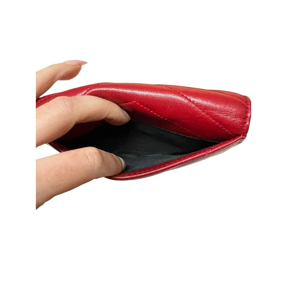 YSL Saint Laurent Leather Red Compact Wallet Card Case Box Duster & Tags